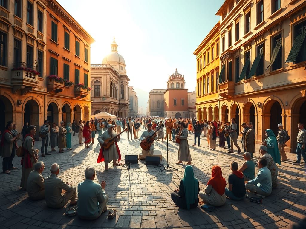 Eastern Music Band Performs in Ancient City Square