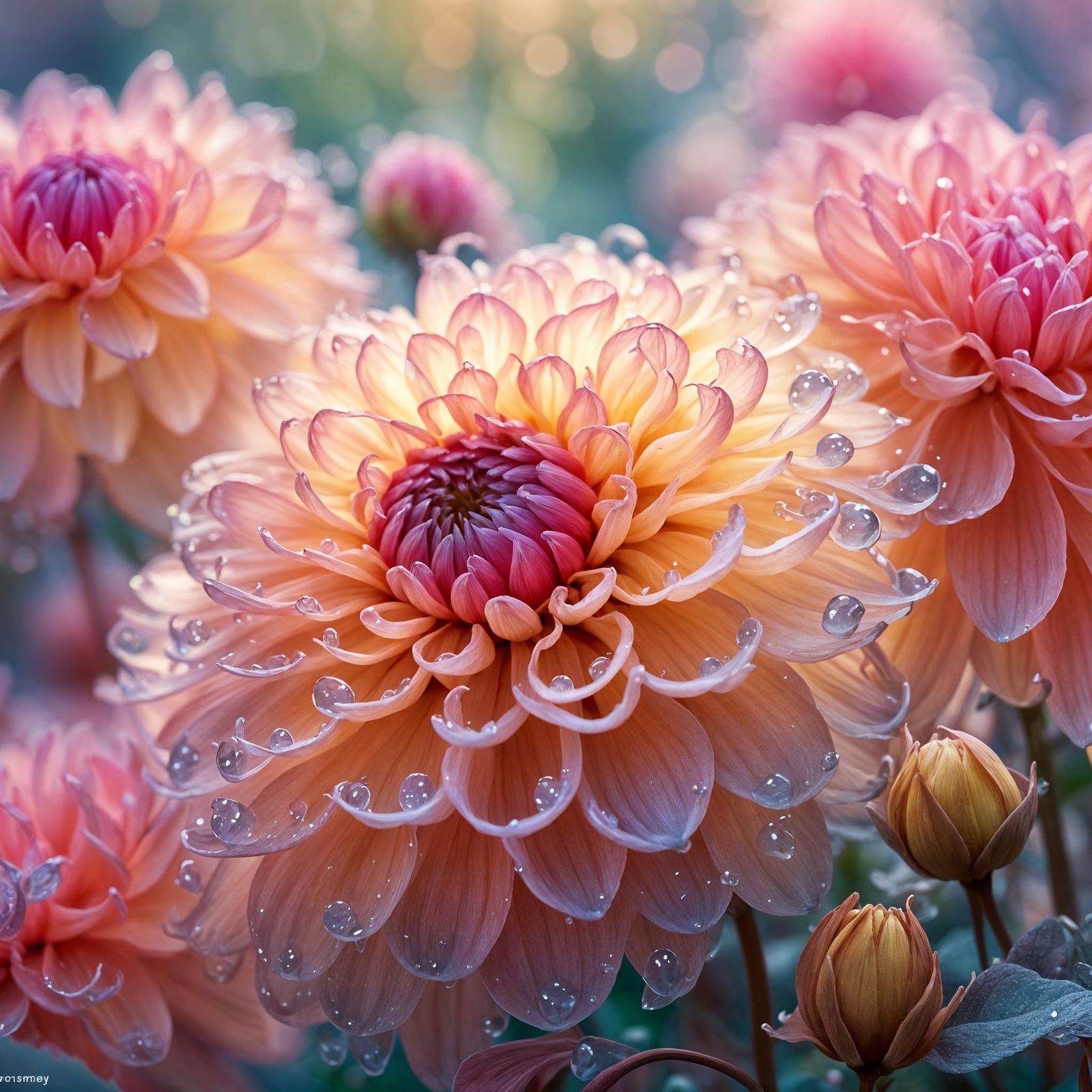 Hyperdetailed Macro Photo of Cherry Dahlias