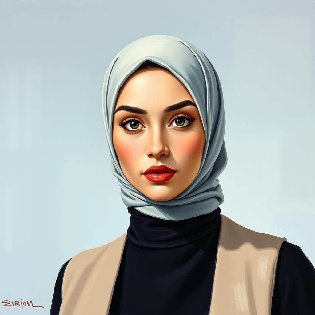 Modern Oil Painting of Elegant Hijabi Woman