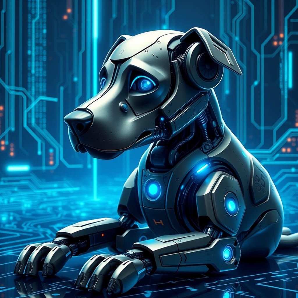 Futuristic Robot Dog with Glowing Blue Eyes