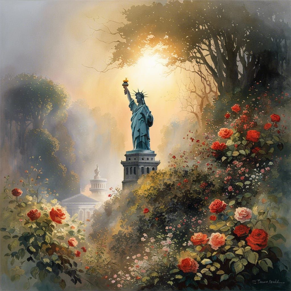 Ruined Statue of Liberty with Roses