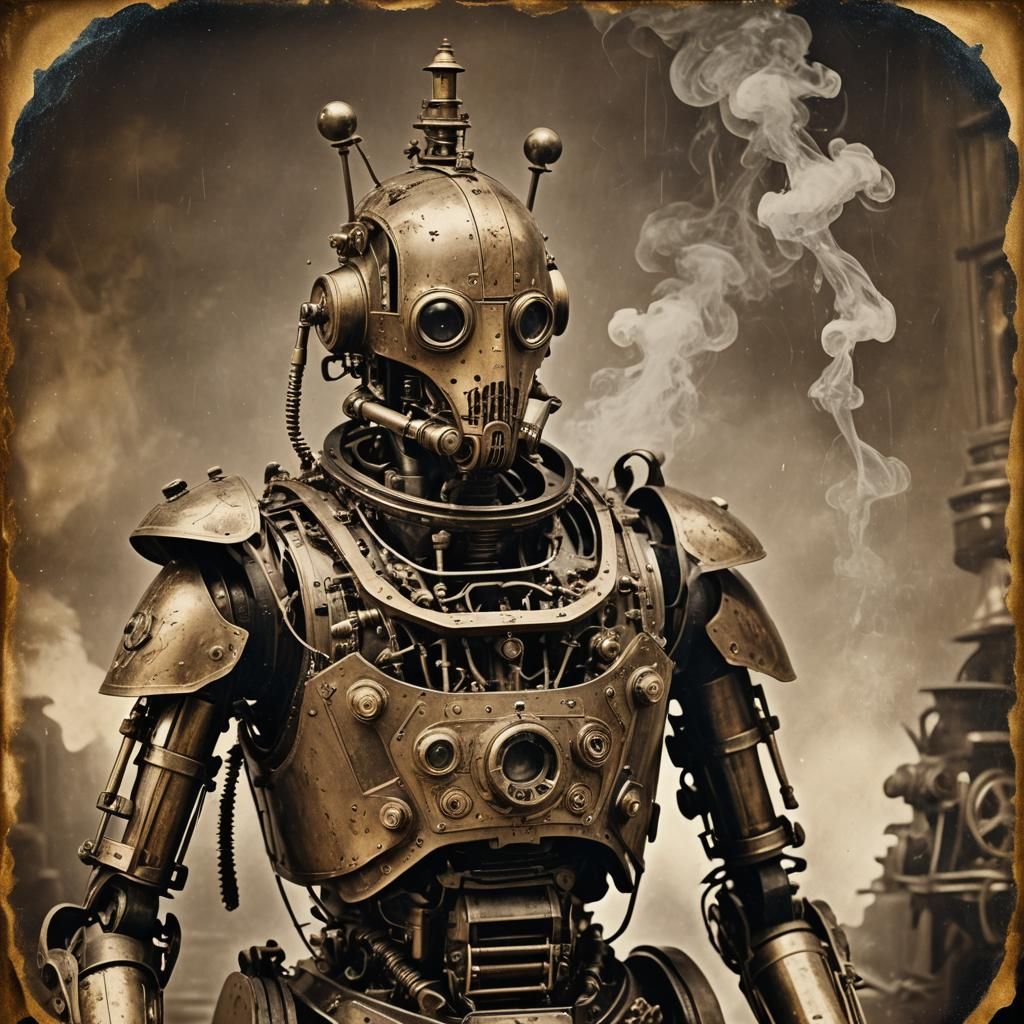 Steampunk Battle Droid in Sepia Tintype Photo