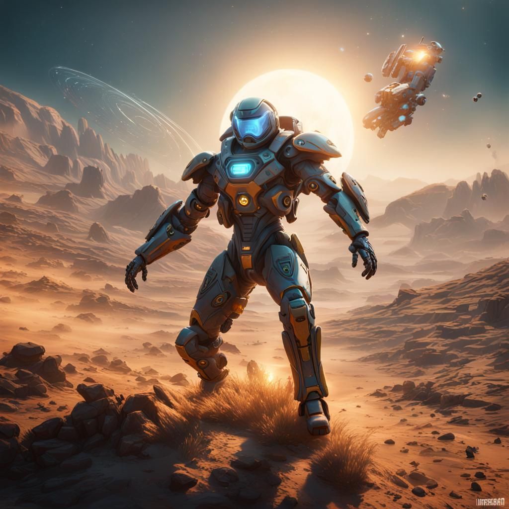 Teenage Starlifter Harvesting Sun: Detailed Matte Painting