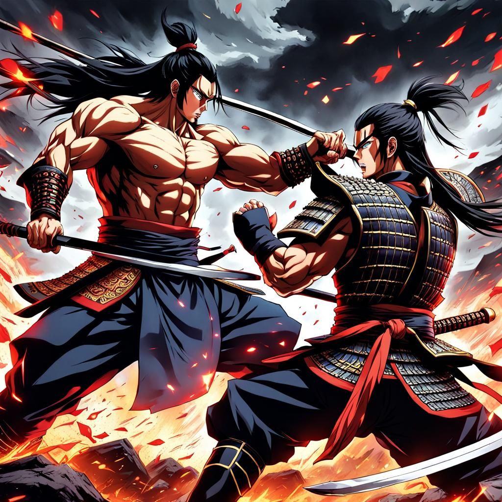 Intense Samurai Warrior Battle in Anime Style
