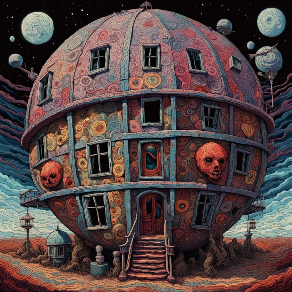 Sinister Psychedelic Sci-Fi Hotel in Maximalist Style