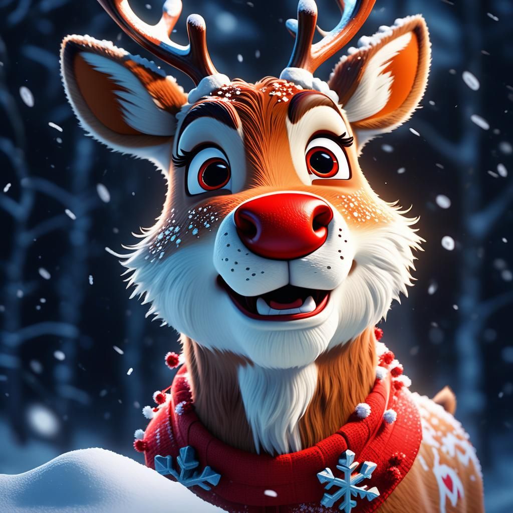 Furious Cartoon Rudolph with a Glowing Red Nose