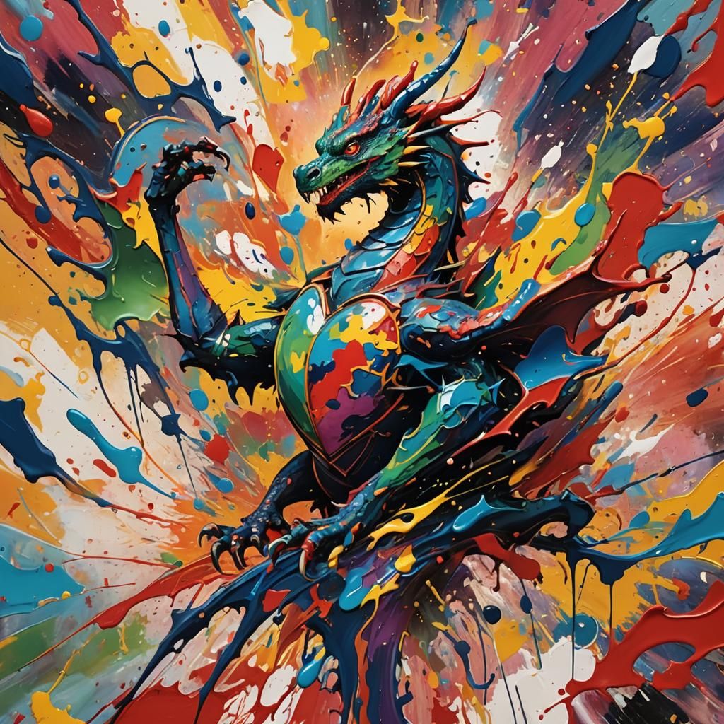 Playful Dragon's Heart in Colorful Splash Art