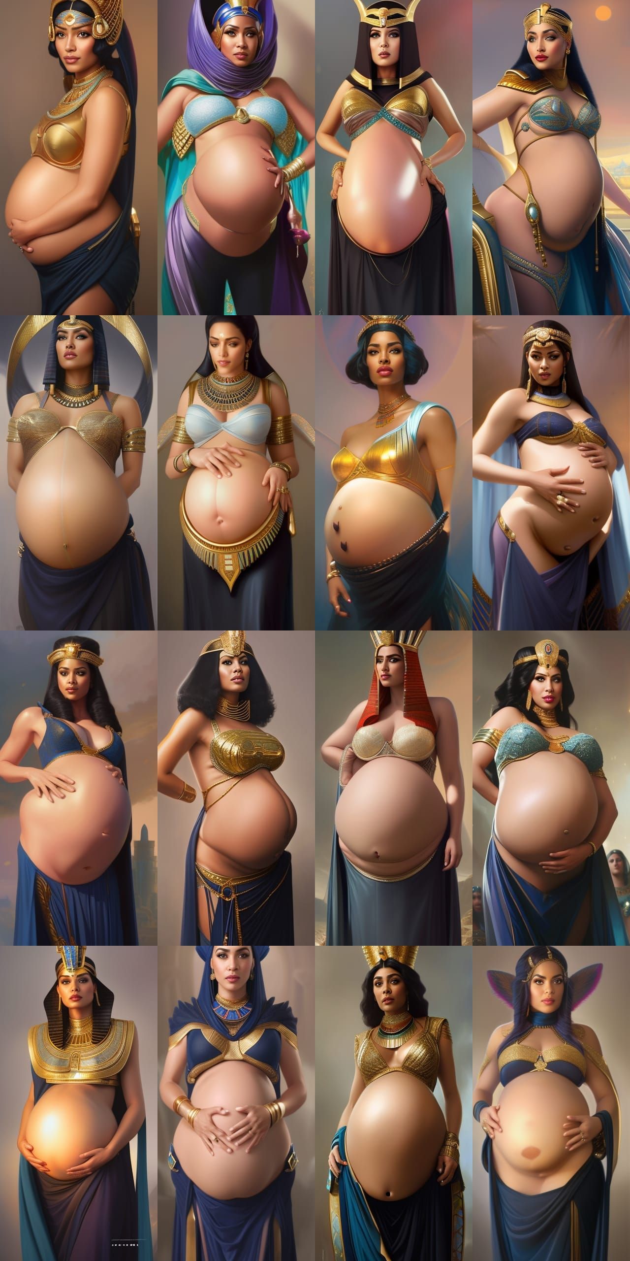 Egyptian Queen with Pregnant Belly: Hyperdetailed Portrait