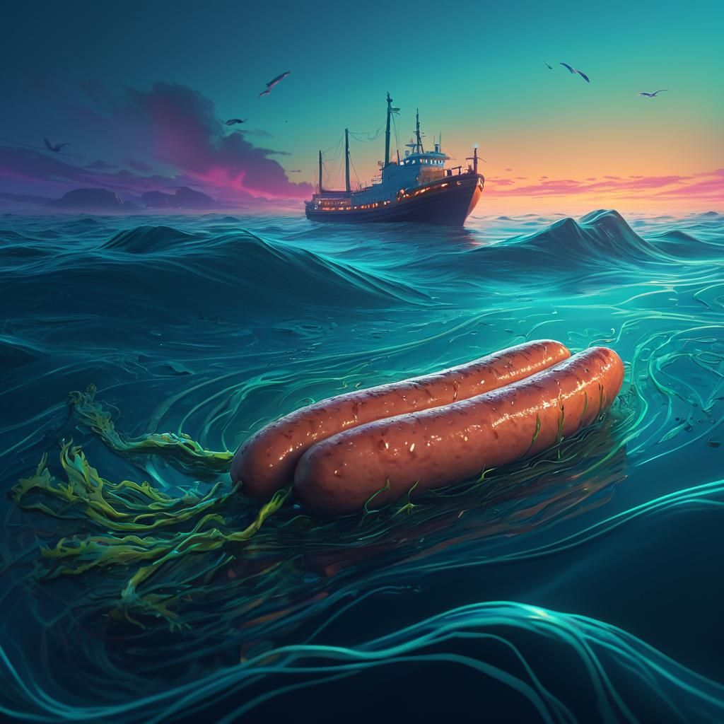 Naval Vessel and Sausage in Dreamy Ocean