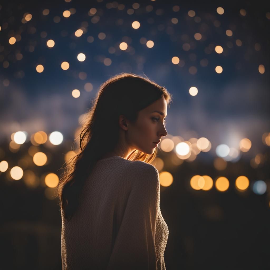 Woman Welcomes Starry Night in Sharp Focus