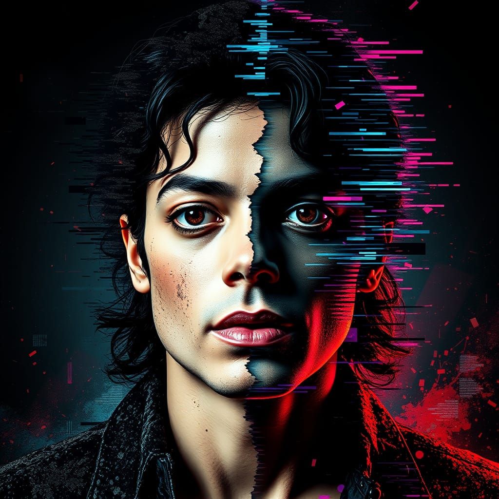 Glitch Portrait of Decaying Face in Digital Noise