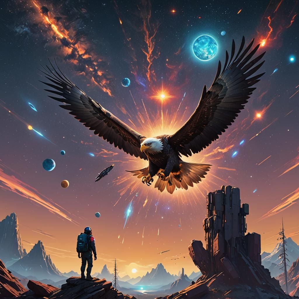 Eagle in Deep Space Digital Matte Painting