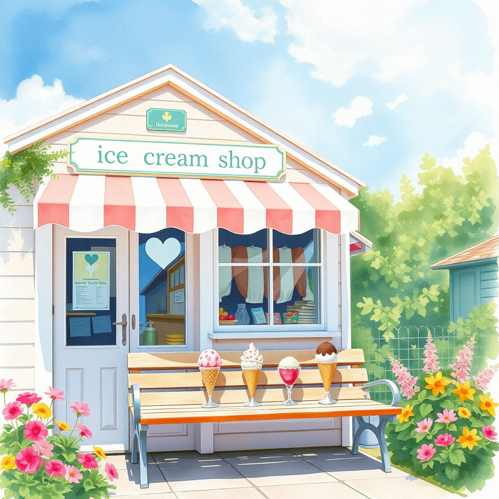 Pastel Ice Cream Shop on a Sunny Day