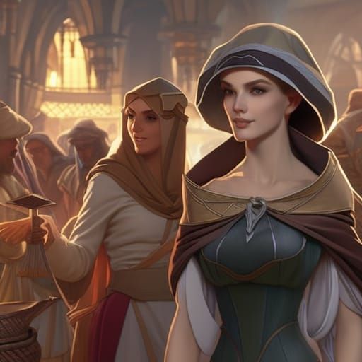 Women in a medieval market