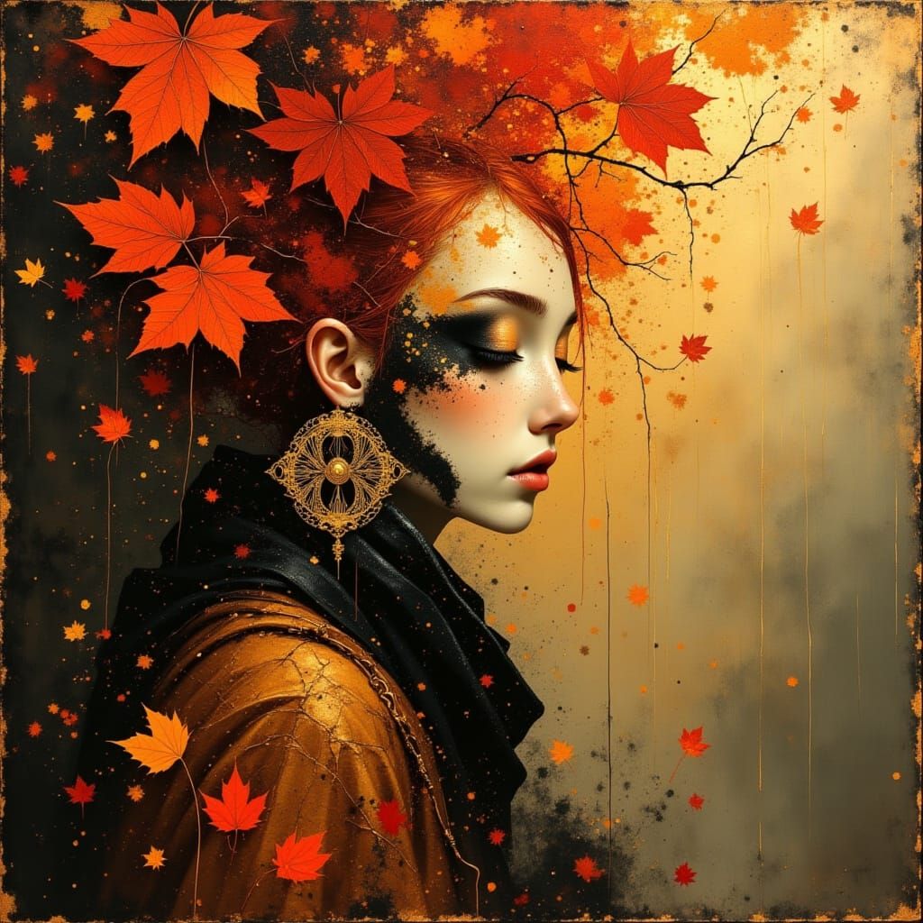 Ethereal Redhead in Autumnal Setting, Art Nouveau Style