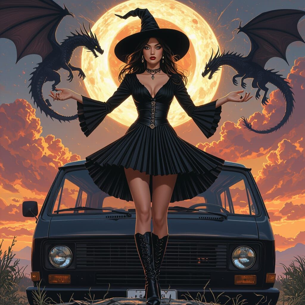 Gothic Witch Conjures Dragon Van Art