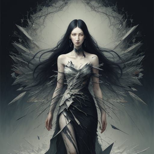 Surrealist Goddess Amidst Shattered Reality