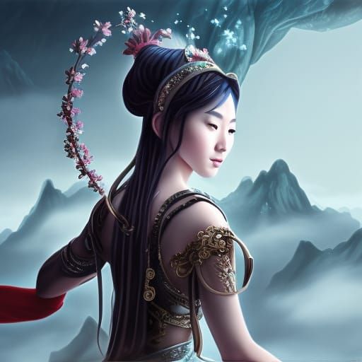 Detailed Matte Painting of a Chinese Girl