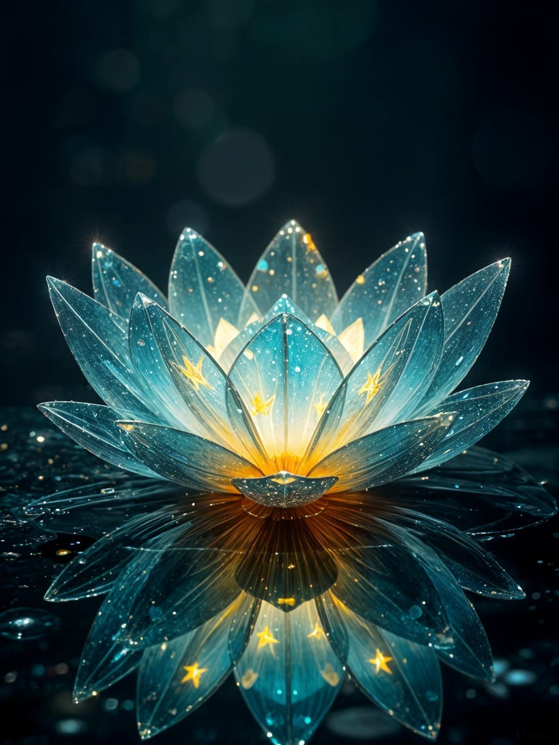 Radiant Crystal Lotus Blooming in Ethereal Environment