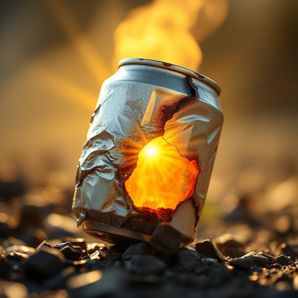 Melting Can with Fresnel Lens: Hyper-Realistic Image