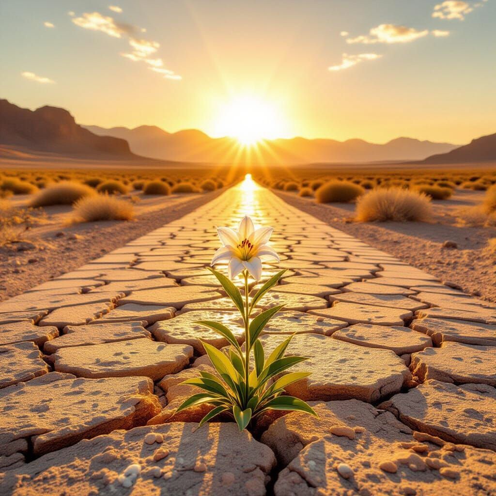 Tiny Lily Blooms in Desert Landscape