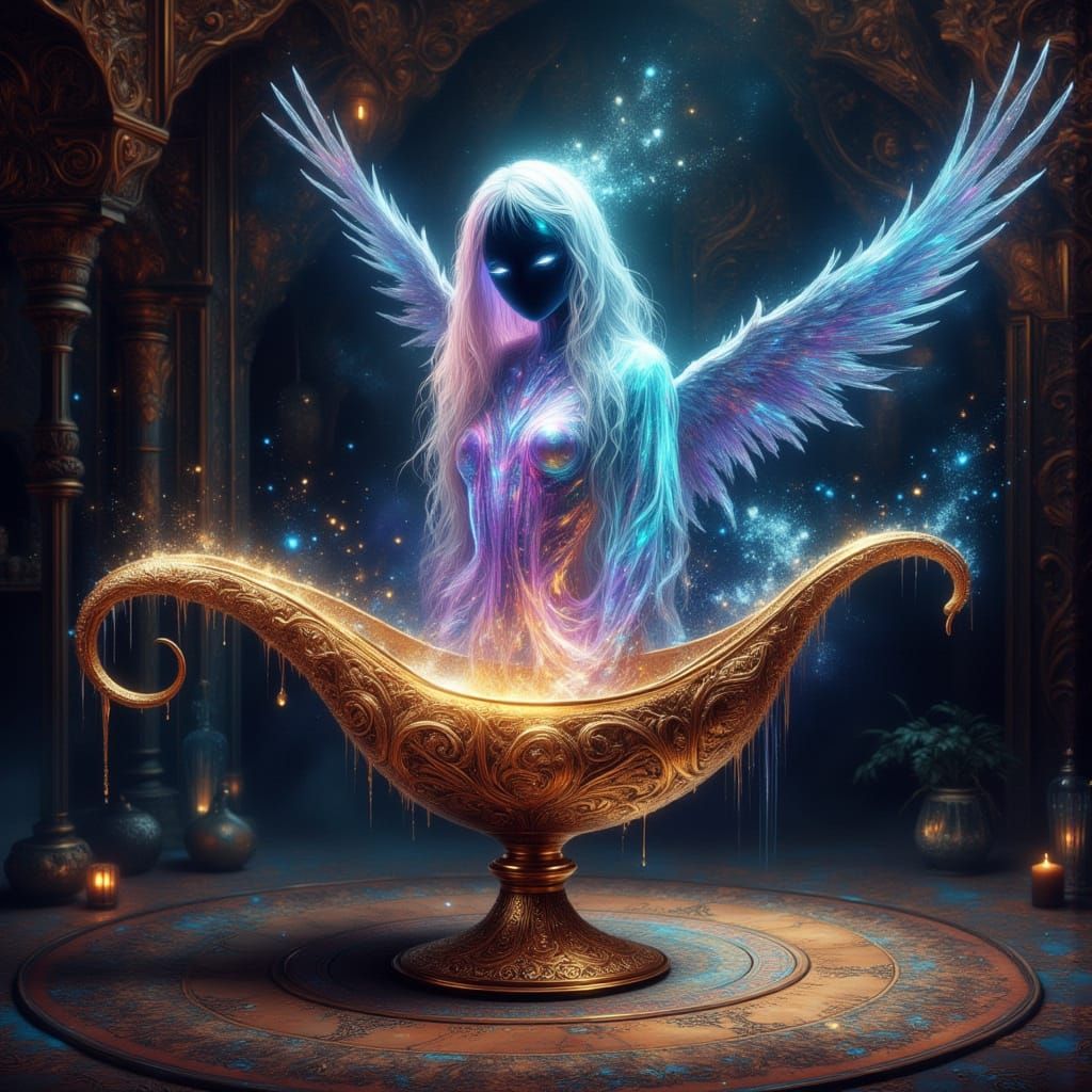Grunge Ghost Emerges from Jeweled Genie Lamp