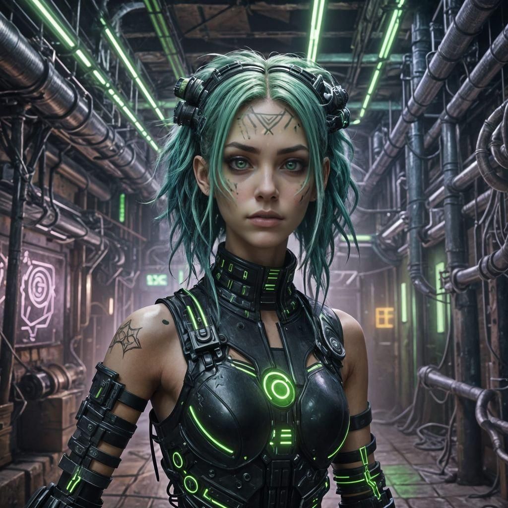 Cybergoth Girl with Green Hair in Detailed Digital Art