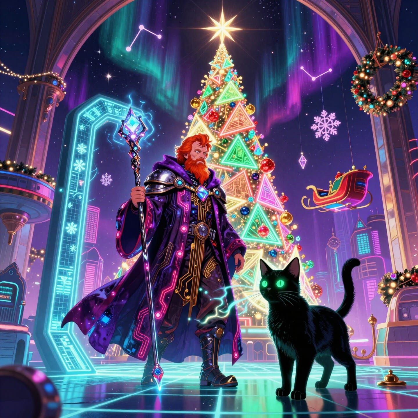 Wizard and Kitten Enter Retro-Futurist Christmas Palace