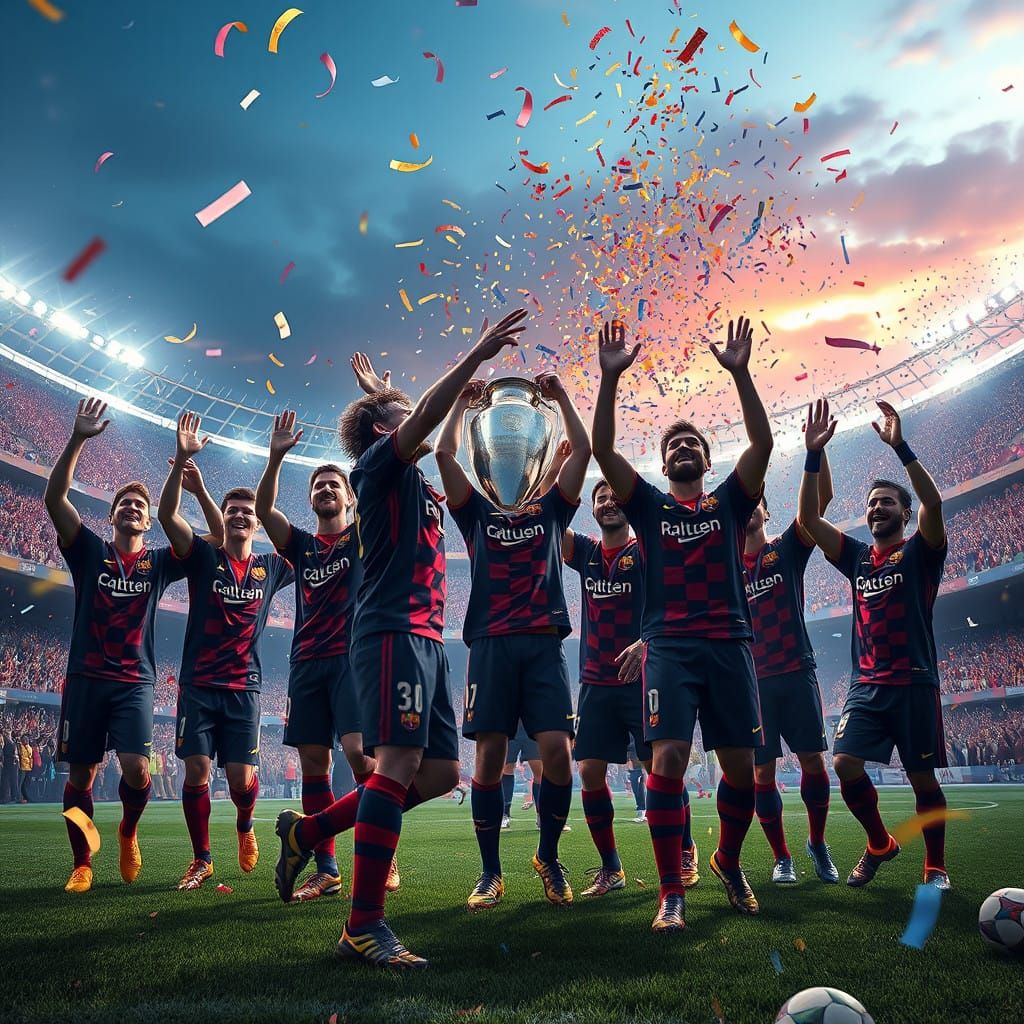 Barcelona Champions League Champions in Vibrant, Fantastical...