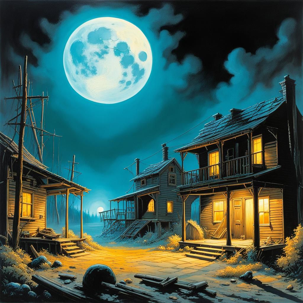 Post-Apocalyptic Ghost Town in Bioluminescent Glow