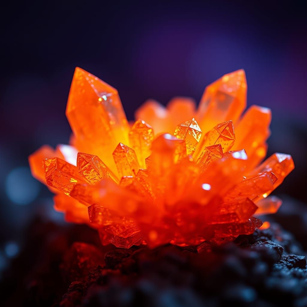 Glowing Orange Crystal Cluster in Futuristic Style