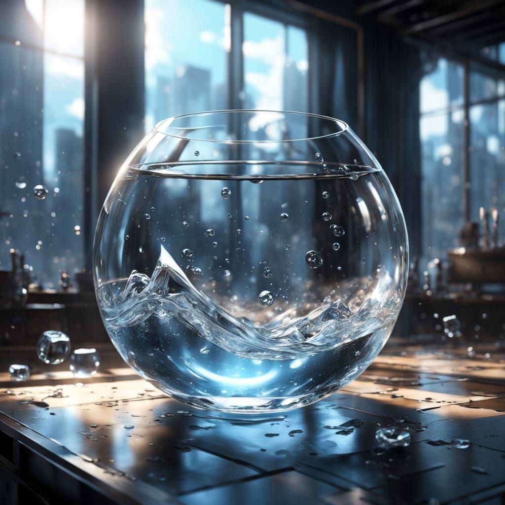 Epic 3D Glass of Water with Intricate Droplets