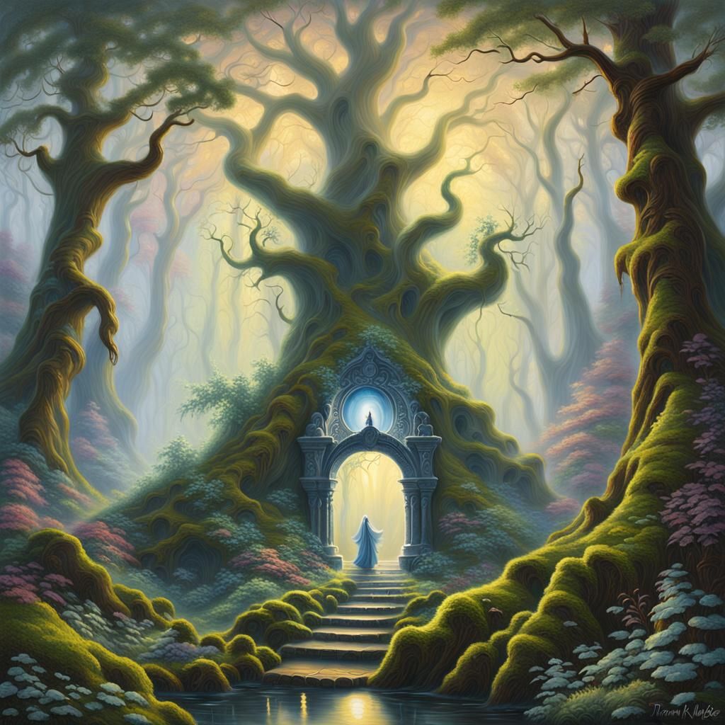 Ethereal Figure Emerges in Mystical Forest