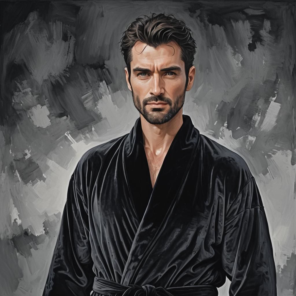 Handsome Man in Black Velvet Bathrobe, Graffiti Art