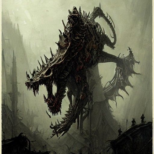 Skeleton Dragon Zombie: Horror Illustration