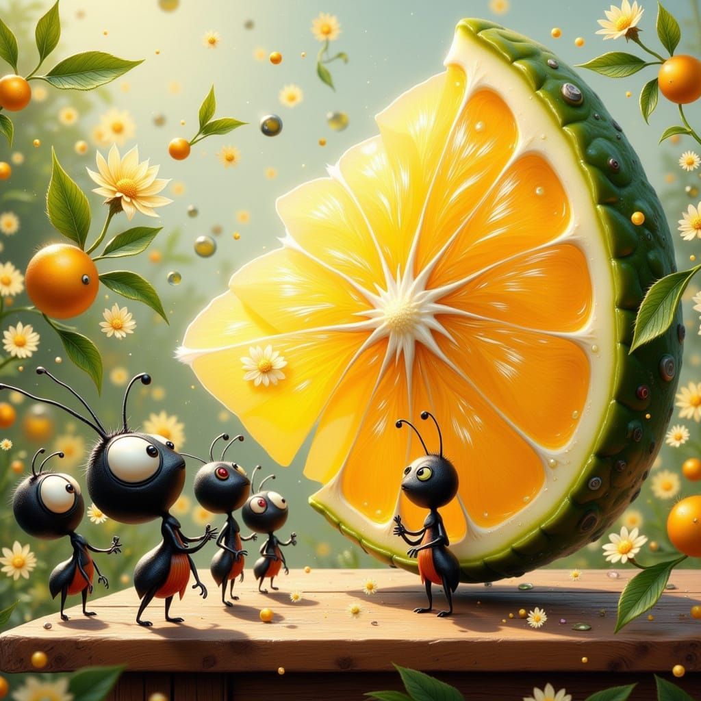 Adorable Ants Marvel at Towering Fruit in Whimsical Storyboo...