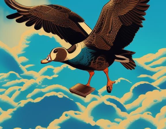 Geese and Duck Flight Above Clouds