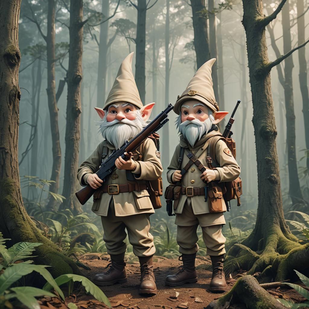 Gnome Hunter Aiming Rifle: 3D Anime Concept Art