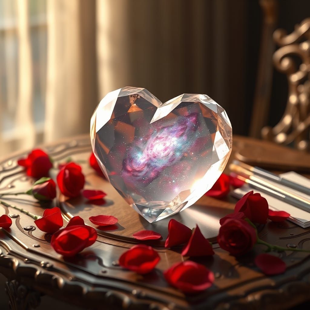 Ethereal Galaxy Crystal Heart Still Life as Anime Art