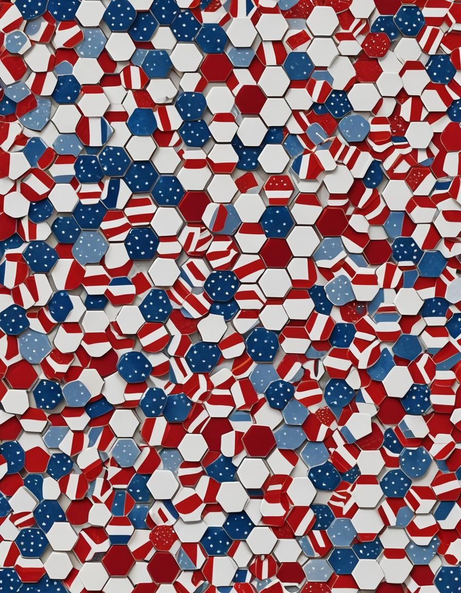 American Flag Hexagon Mosaic Pixel Art
