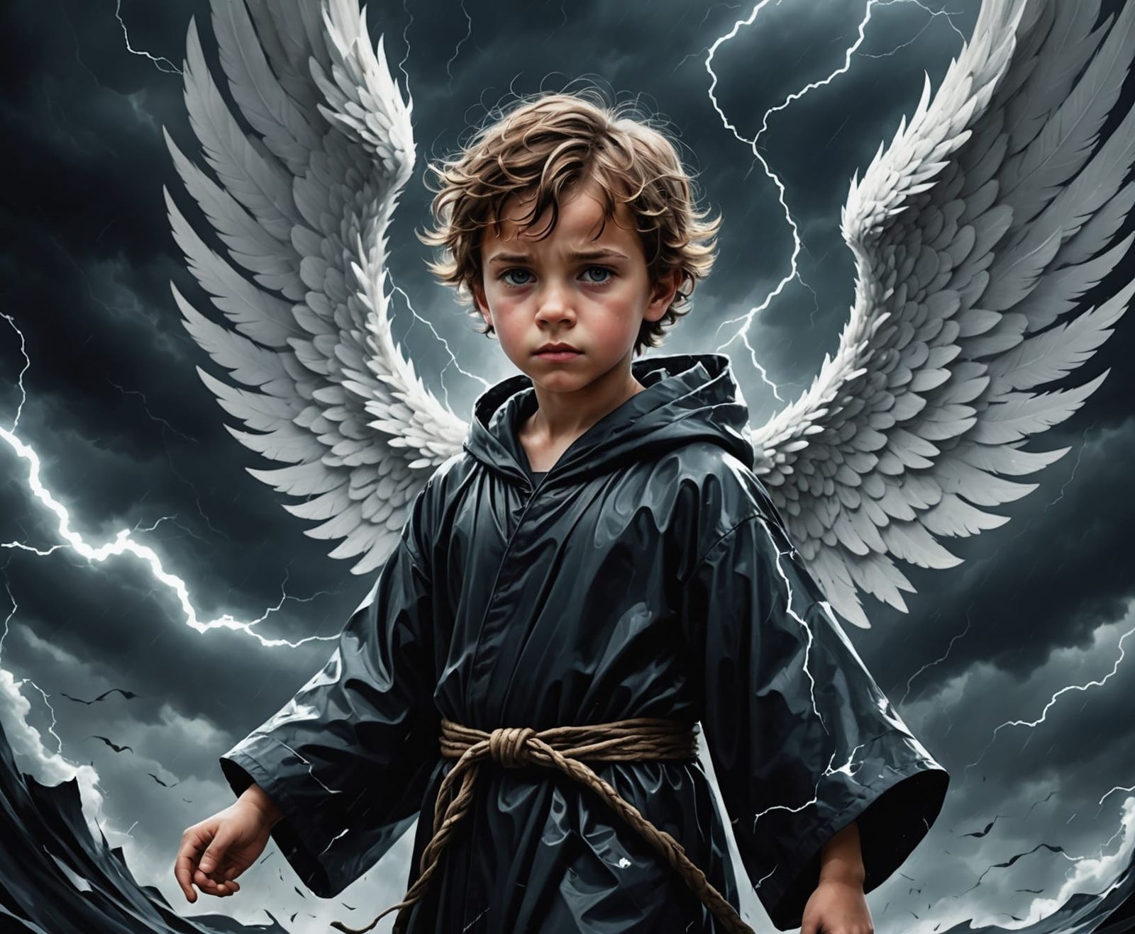 Stormbringer Angel Emerges from Abstract Twister