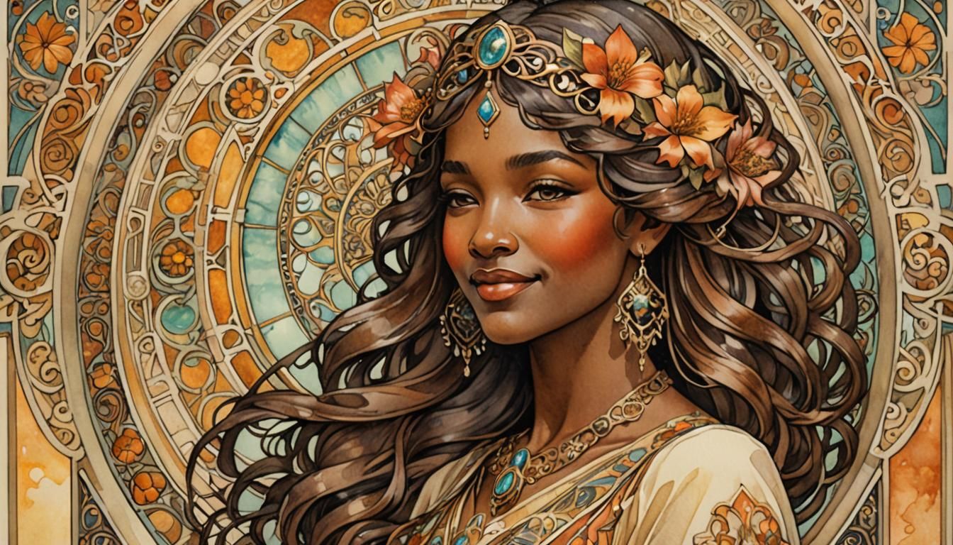 Smiling Melanin Figure in Art Deco Architecture