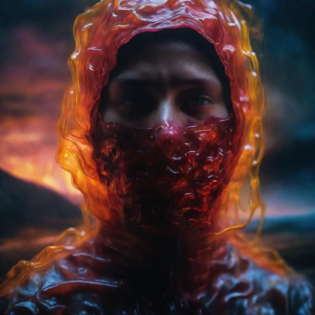 Eerie Jelly Mask Portrait in Digital Oil