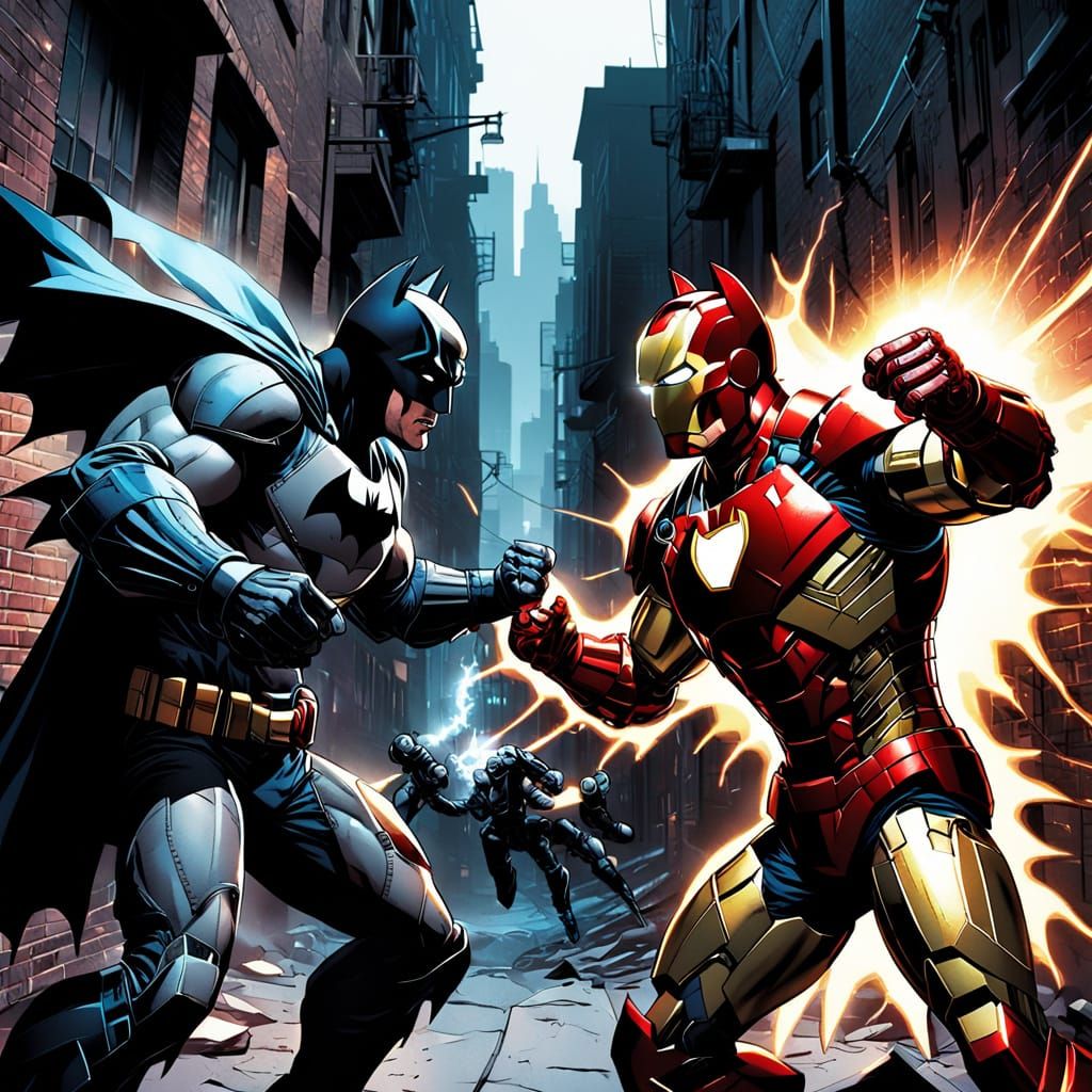 Batman and Iron Man Comic Book Battle