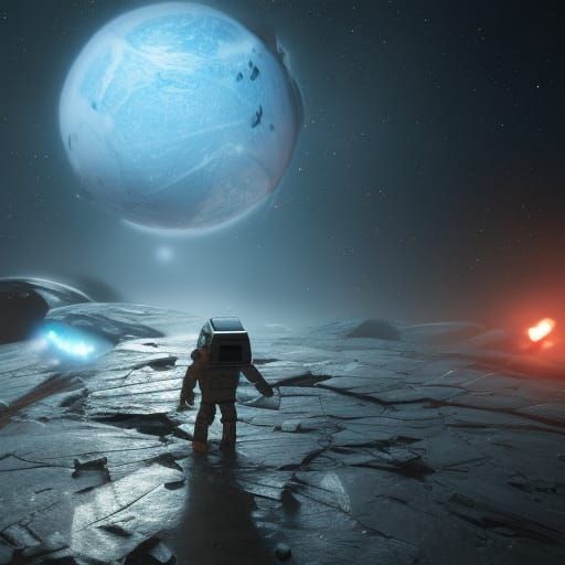 Astronaut on an Ice Planet in 3D Style