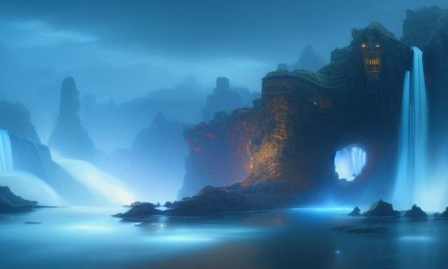 Dark Fantasy Waterfall Concept Art in Unreal Engine