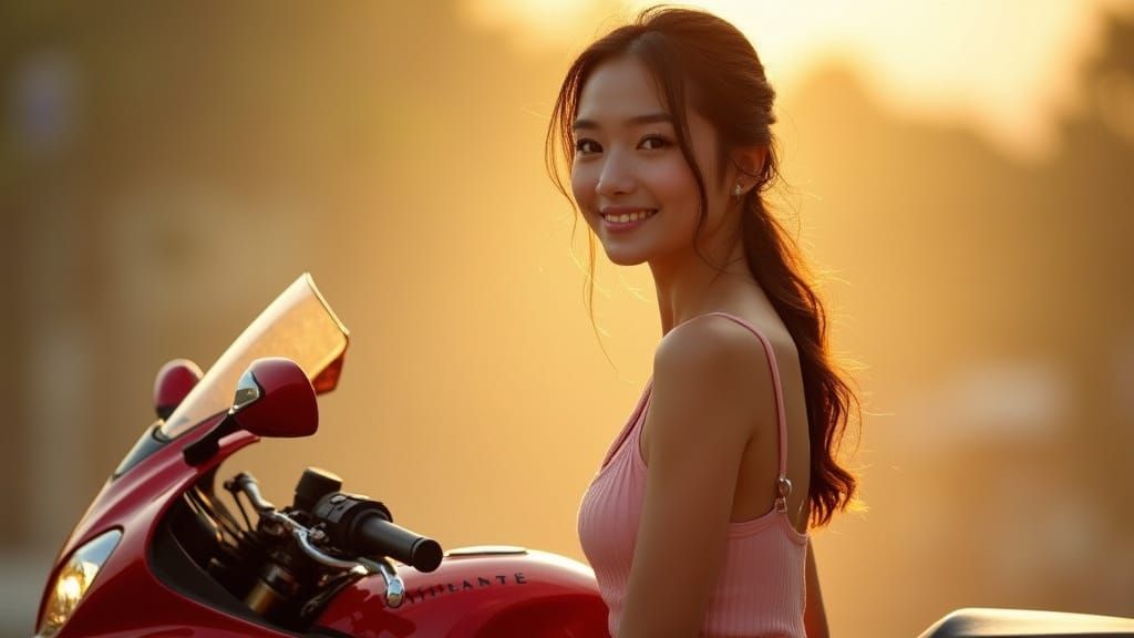 Thai Woman in Warm Golden Light, Elegant and Tranquil