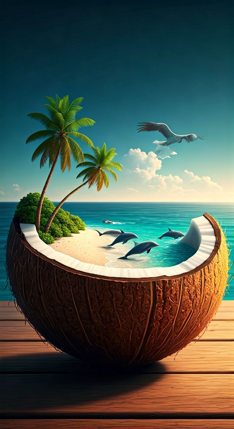 Miniature Island Paradise Inside Coconut Shell