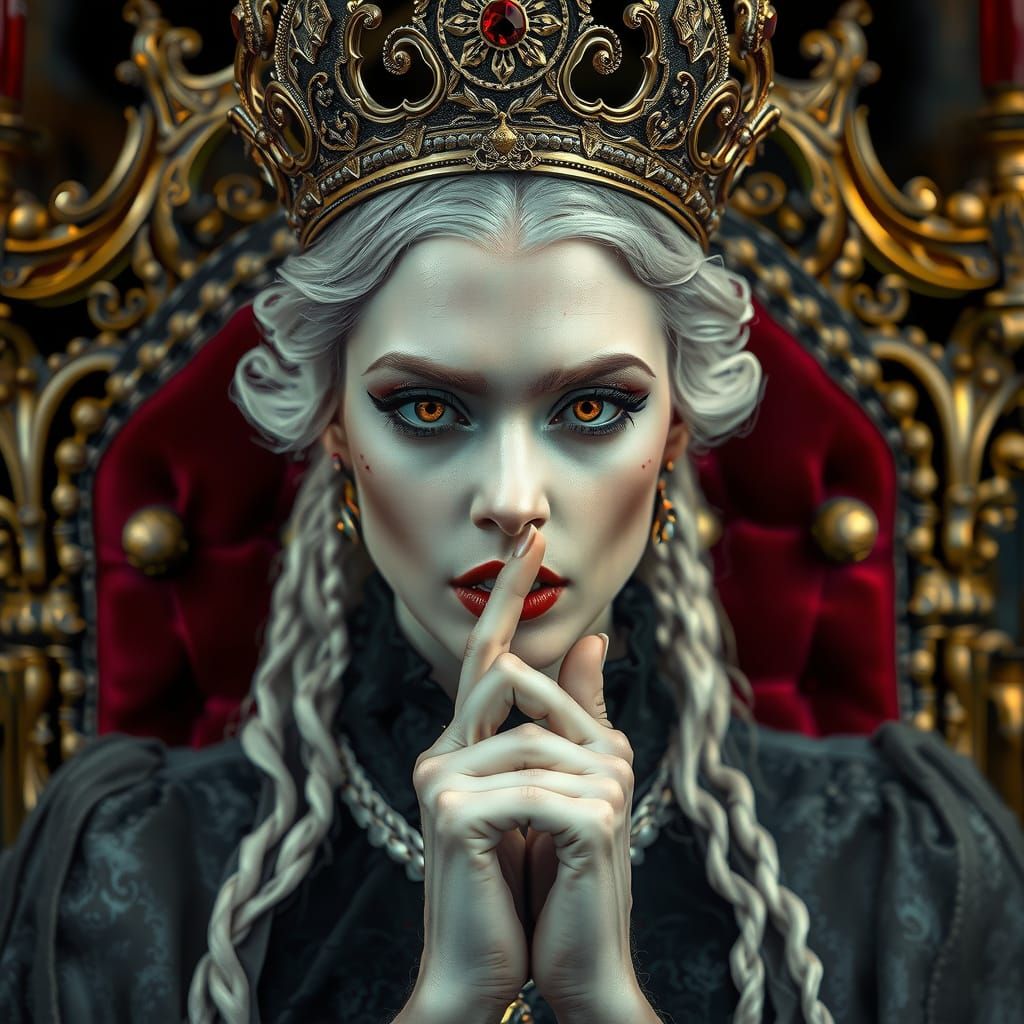 Vampire Queen on Throne in Hyperrealistic Style