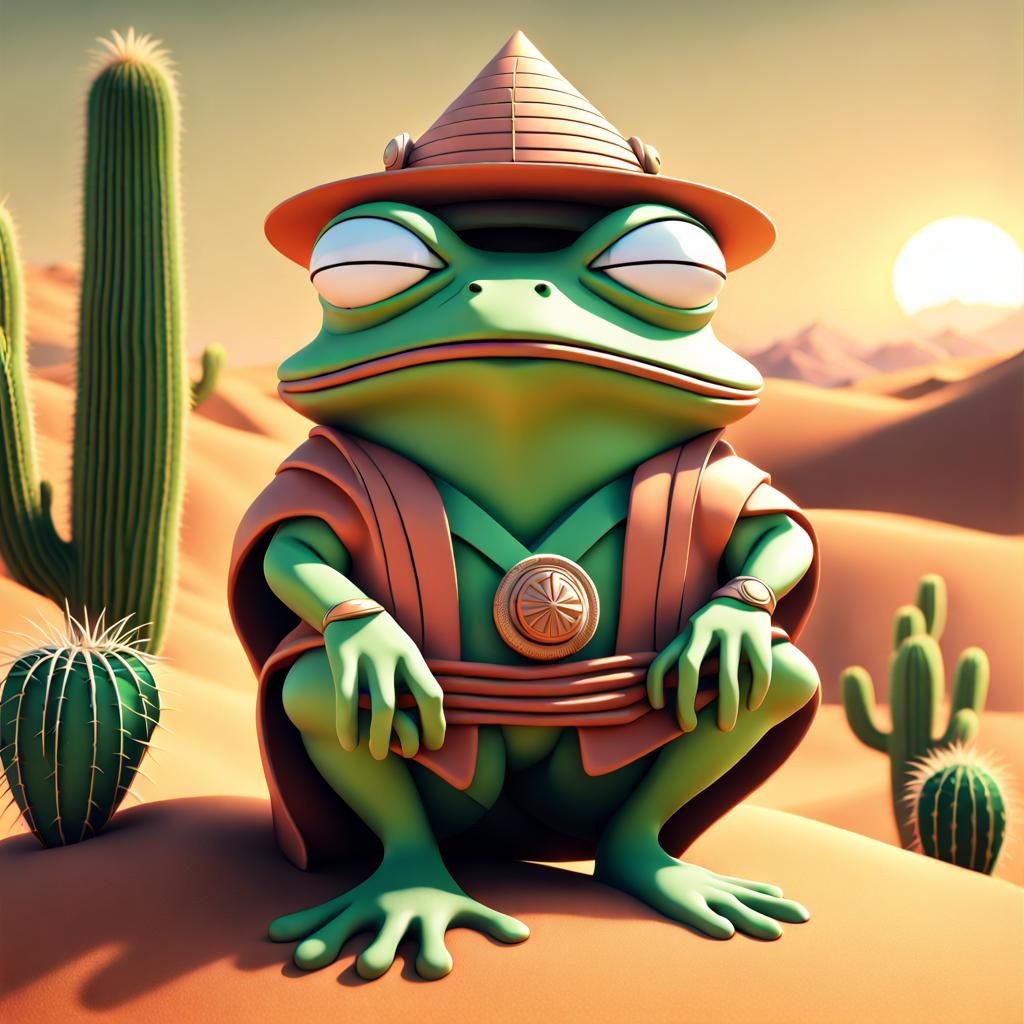 Jiraiya-Inspired Frog Sage in Desert, Cubism Style